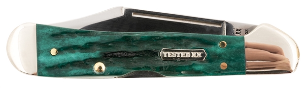 Picture of  Case 48949 CopperLock  Mini 2.72" Folding Clip Point Plain Mirror Polished Tru-Sharp SS Blade/ Kinfolk Jig w/Dog Bone Shield Jade Bone Handle/ Includes Velvet Box