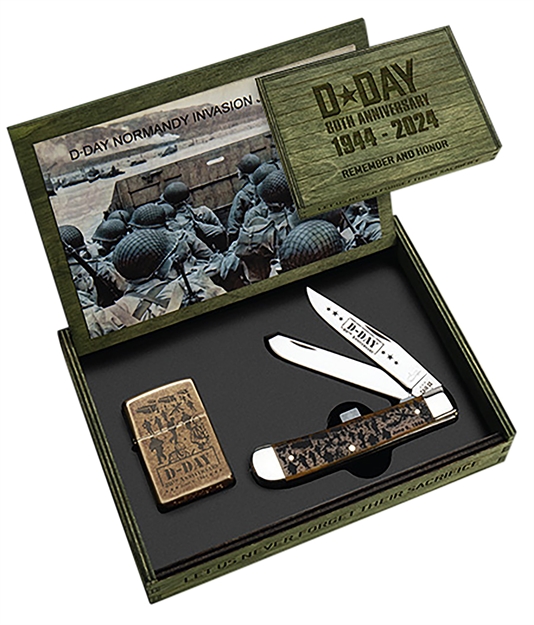 Picture of  Case 52019 D Day 80Th Anniversary 3.25"/3.27" Folding Clip Point/Spey Plain Mirror Polished Tru-Sharp SS Blade Smooth Antique Bone Handle