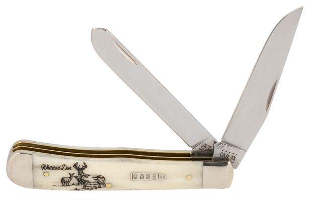 Picture of Case 60575 Sportsman Trapper Whitetail 3.24"/3.27" Clip Point/Spey Plain Smooth Natural Bone Handle Folding