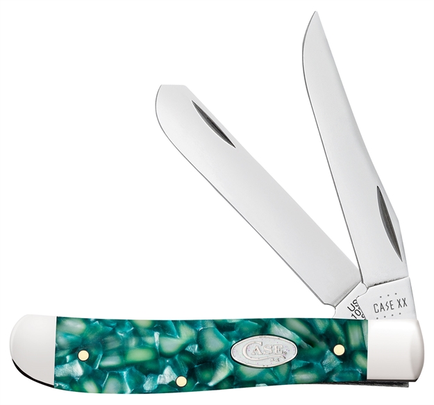 Picture of  Case 71381 Sparxx Trapper Mini Folding Clip Point/Spey Plain Mirror Polished Tru-Sharp SS Blade/Green Kirinite Handle