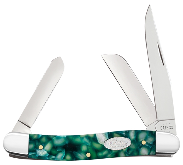 Picture of  Case 71382 Sparxx Stockman Medium Folding Clip Point/Sheepsfoot/Spey Plain Mirror Polished Tru-Sharp SS Blade/ Green Kirinite Handle