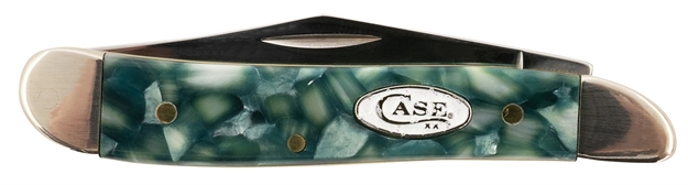 Picture of  Case 71384 Sparxx Peanut Folding Clip Point/Pen Plain Mirror Polished Tru-Sharp SS Blade/Green Kirinite Handle