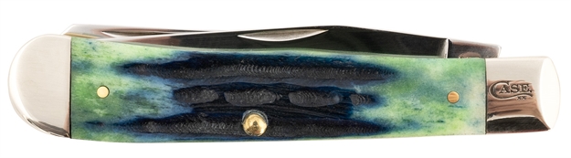Picture of  Case 75830 Trapper  3.25"/3.27" Folding Clip/Pen Plain Mirror Polished Tru-Sharp SS Blade/Hunter Green Deep Canyon Jig Bone Handle 021205758305