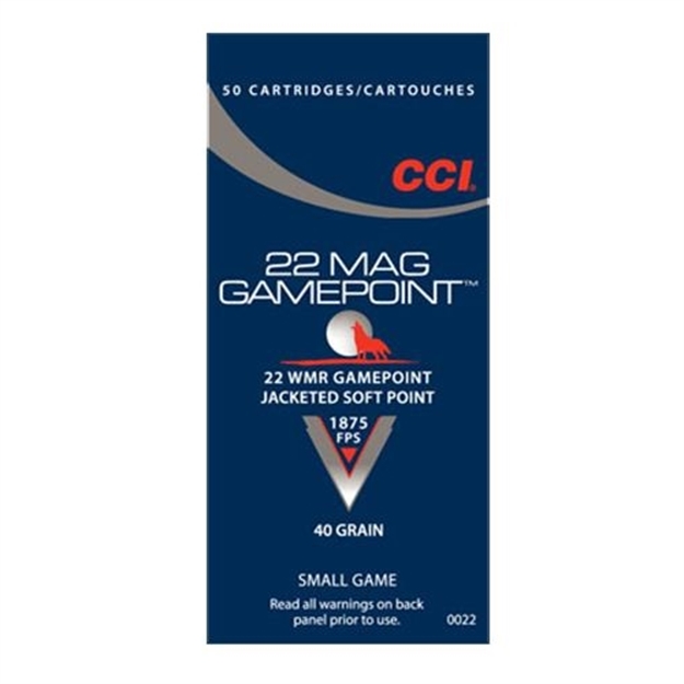 Picture of Cci/Speer Gamepoint Rimfire Rifle Ammo 22 Wmr, Jsp, 40 Grains, 1875 Fps, 50 Rounds, Boxed 0022 076683000224