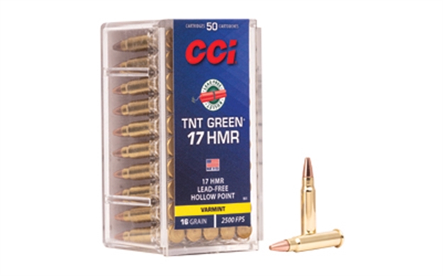 Picture of Cci/Speer Tnt Green Rimfire Ammo 17 Hmr, Hp, 16 Grains, 2500 Fps, 50 Rounds, Boxed 0951