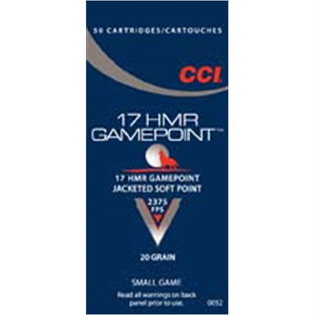 Picture of Cci/Speer Gamepoint Rimfire Rifle Ammo 17 Hmr, Jsp, 20 Grains, 2375 Fps, 50 Rounds, Boxed 0052 076683000521