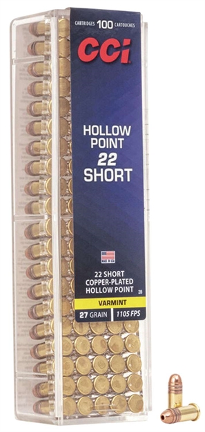 Picture of Cci/Speer Short HP Rimfire Ammo 22 Short, Cphp, 27 Grains, 1105 Fps, 100 Rounds, Boxed 076683000286