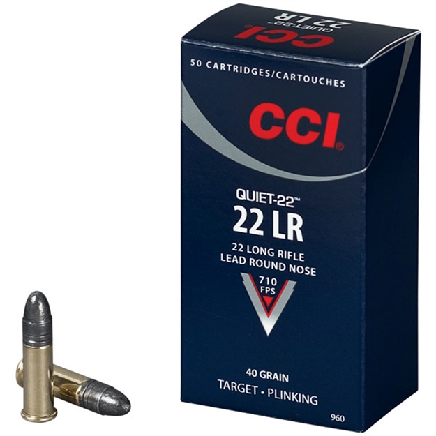 Picture of Cci/Speer Quiet-22 Rimfire Ammo 22 Lr, Lrn, 40 Grains, 710 Fps, 50 Rounds, Boxed 960 076683009609