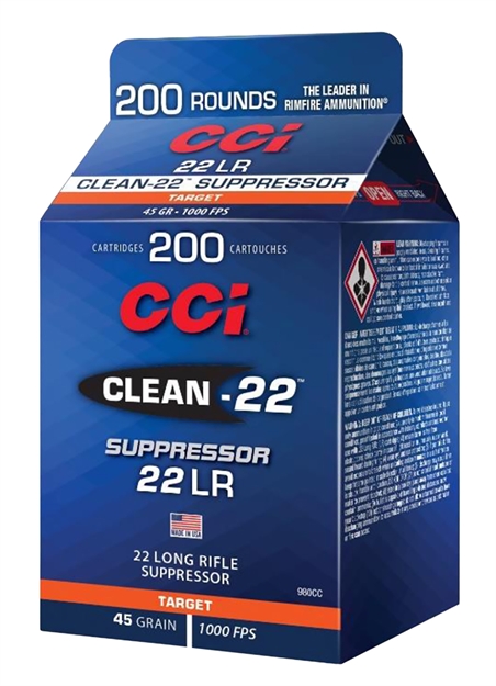 Picture of  Cci 980Cc Clean-22 Suppressor 22 LR 45 GR Lead Round Nose 200 Per Box/ 10 Case 604544647044