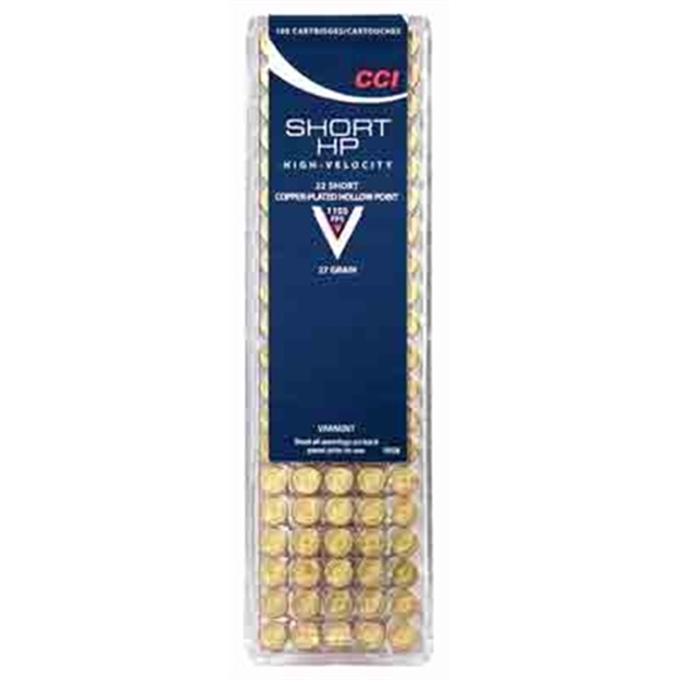 Picture of Cci/Speer Short HP Rimfire Ammo 22 Short, Cphp, 27 Grains, 1105 Fps, 100 Rounds, Boxed 076683000286 -