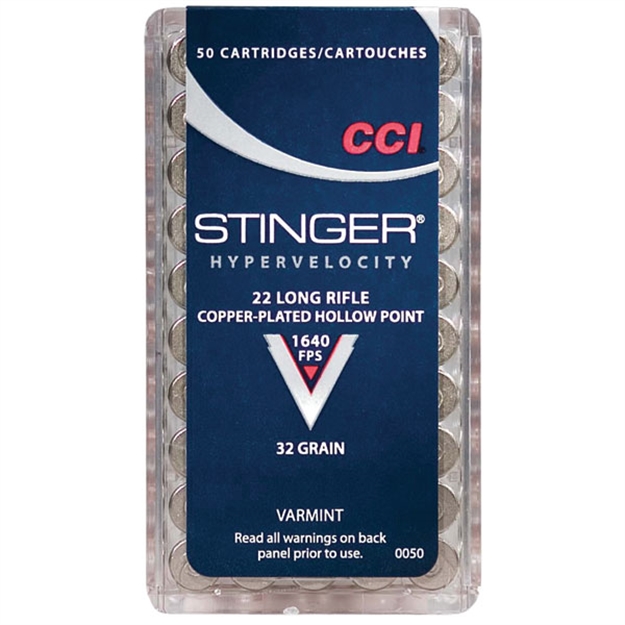 Picture of Cci/Speer Stinger Rimfire Ammo 22 Lr, Cphp, 32 Grains, 1640 Fps, Rounds, Boxed 076683000507 -