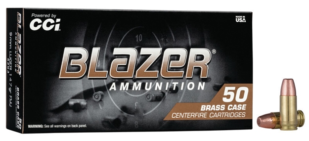 Picture of  Cci 5203 Blazer Brass Handgun 9Mmluger 147Gr Full Metal Jacket 50 Per Box/20 Case