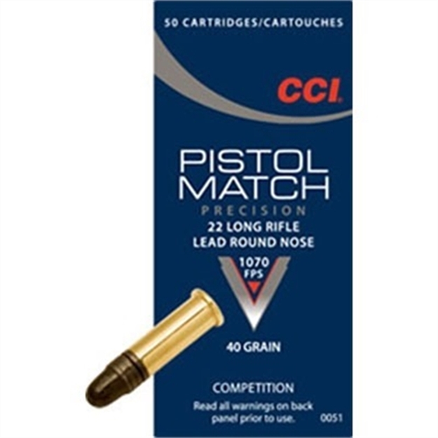 Picture of Cci/Speer Pistol Match Rimfire Ammo 22 Lr, Lrn, 40 Grains, 1070 Fps, 50 Rounds, Boxed 51 076683000514