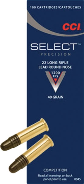 Picture of Cci Select Precision 22 Long Rifle Ammo 40 Grain Lead Round Nose