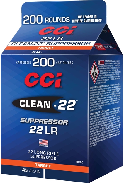 Picture of  Cci 980Cc Clean-22 Suppressor 22 LR 45 GR Lead Round Nose 200 Per Box/ 10 Case