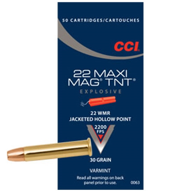 Picture of Cci/Speer Maxi Mag Tnt Rimfire Ammo 22 Win Mag, Tnt Jhp, 30 Grains, 2200 Fps, 50 Rounds, Boxed 0063 076683000637