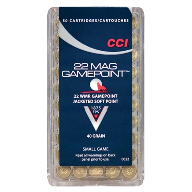Picture of Cci/Speer Gamepoint Rimfire Rifle Ammo 22 Wmr, Jsp, 40 Grains, 1875 Fps, 50 Rounds, Boxed 0022 076683000224