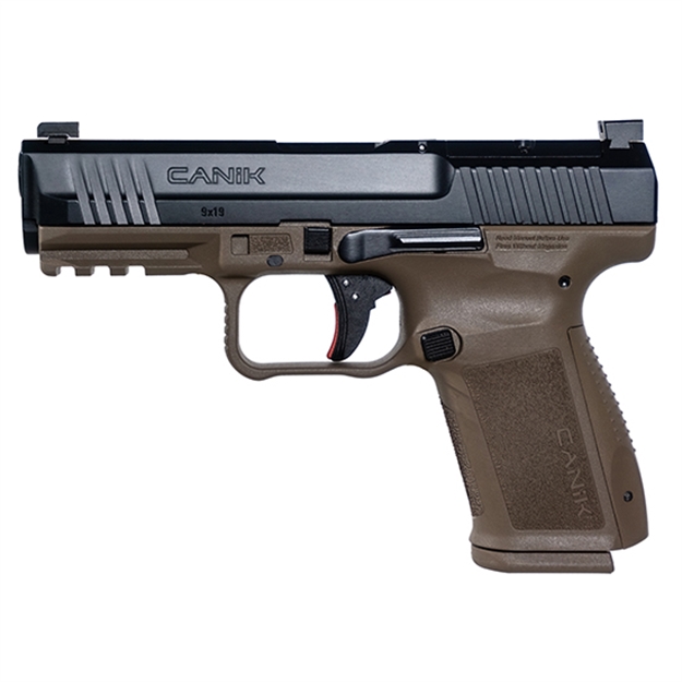 Picture of  Canik Hg7159n Mete SF Compact 9Mm Luger 15+1, 4.19" Black Steel Barrel, Black Nitride Optic Ready/Serrated Slide, Flat Dark Earth Polymer Frame W/Beavertail & Picatinny Rail, Ambidextrous