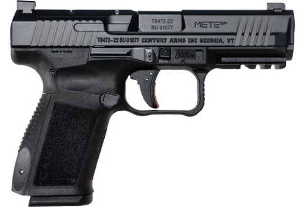 Picture of  Canik Hg5637n Mete SF Compact 9Mm Luger 15+1 4.08" Black Steel Barrel, Black Nitride Optic Ready/Serrated Slide, Black Polymer Frame W/Beavertail & Picatinny Rail, Ambidextrous