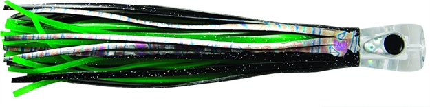 Picture of C&H Alien Trolling Lure, Black/Foil Green Vinyl Skirt, Concave Head, Hologram Eye, 7.5 IN