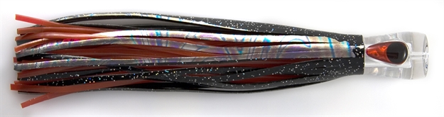 Picture of C&H Alien Trolling Lure, Black/Foil Red Vinyl Skirt, Concave Head, Hologram Eye, 7.5 IN