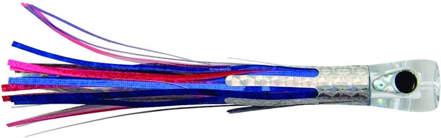 Picture of C&H Alien Trolling Lure, Blue/Pink/Silver Vinyl/Mylar Skirt, Concave Head, Hologram Eye, 7.5 IN
