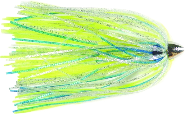 Picture of C&H King Buster Lure,  Blue/Chartreuse/Silver Skirt, 1/8 OZ Head, 2.5 In, 3 PC