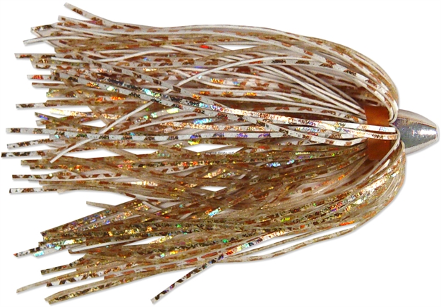 Picture of C&H King Buster Lure,  Gold/White/Gold Fleck Skirt, 1/8 OZ Head, 2.5 In, 3 PC