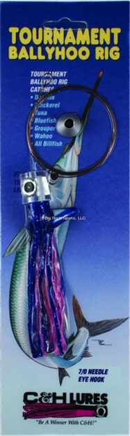 Picture of C&H Lil Stubby Ballyhoo Rig, Blue/Pink Skirt, 7/0 Hook, #7 Afw Tooth Proof Leader Wire 69 LB Test, Camo Brown, 3 FT