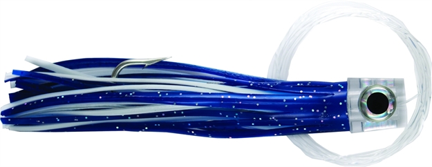 Picture of C&H Lil Stubby Trolling Lure, Rigged And Ready, Blue/White Skirt, 7/0 Hook, 100 LB Mono, 6 FT