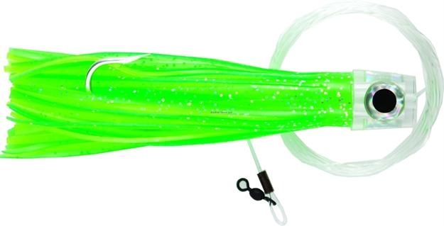 Picture of C&H Lil Stubby Trolling Lure, Rigged And Ready, Green Yellow Skirt, 7/0 Hook, 100 LB Mono, 6 FT