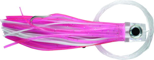 Picture of C&H Lil Stubby Trolling Lure, Rigged And Ready, Pink/White Skirt, 7/0 Hook, 100 LB Mono, 6 FT