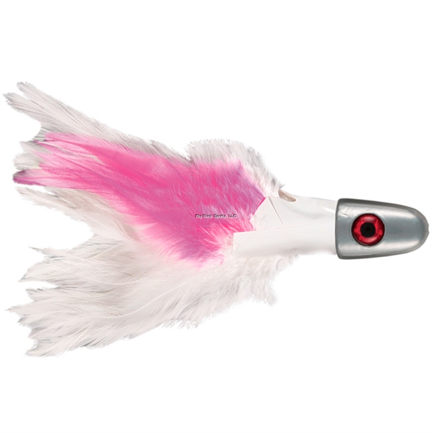 Picture of C&H NO Alibi, Trolling Feather Lure, Pink/White Skirt, 1/8 OZ (3.54 G) Head, 25 PC