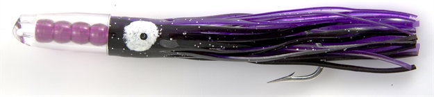 Picture of C&H Rattle Jet Trolling Lure Rigged & Ready, Black/Purple Skirt, 7/0 Hook, 100 LB Mono, 6 FT