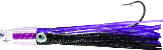 Picture of C&H Rattle Jet XL Trolling Lure Rigged & Ready, Black/Prple/Yellow Skirt, 8/0 Hook, 130 LB Mono, 6 FT
