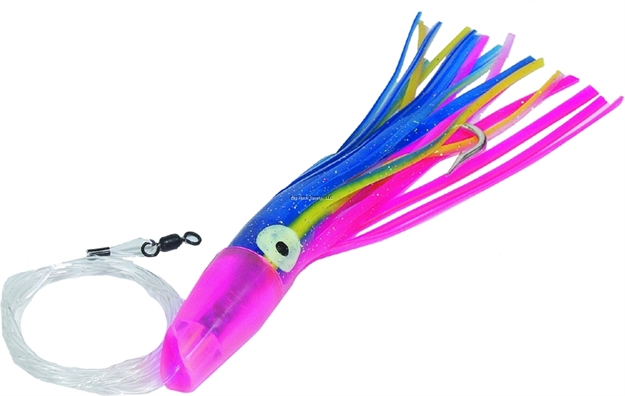 Picture of C&H Rattle Jet XL Trolling Lure Rigged & Ready, Green/Yellow Skirt, 8/0 Hook, 130 LB Mono, 6 FT