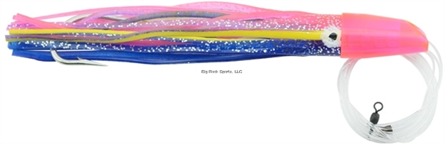 Picture of C&H Rattle Jet XL Trolling Lure Rigged & Ready, Pink/Blue Skirt, 8/0 Hook, 130 LB Mono, 6 FT