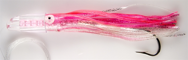 Picture of C&H Rattle Jet XL Trolling Lure Rigged & Ready, Pink/Silver/Purple Skirt, 8/0 Hook, 130 LB Mono, 6 FT
