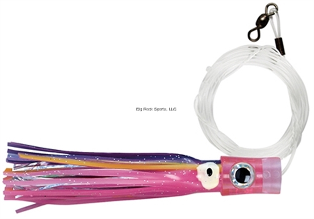 Picture of C&H Stubby Bubbler Rigged & Ready, Blue/Pink/Silver Skirt, 7/0 Hook, 100 LB Mono, 6 FT