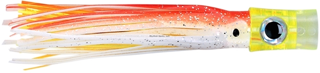 Picture of C&H Stubby Bubbler Rigged & Ready, Orng/White/Chartreuse Skirt, 7/0 Hook, 100 LB Mono, 6 FT