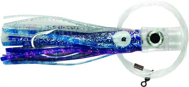 Picture of C&H Stubby Bubbler Rigged & Ready, Silver/Blue Skirt, 7/0 Hook, 100 LB Mono, 6 FT