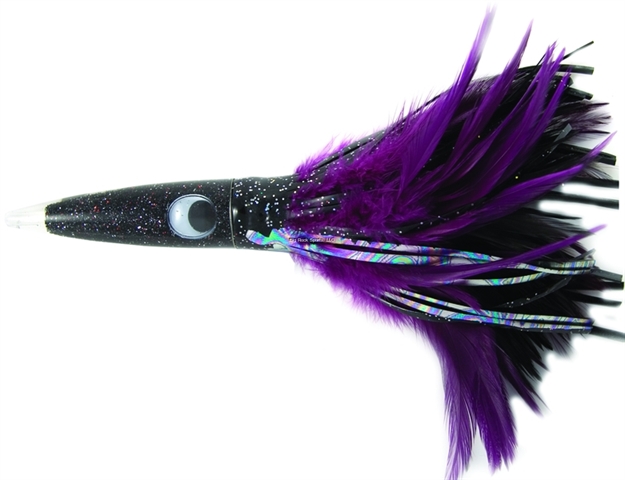 Picture of C&H Wahoo Whacker Feather Trolling Lure, Black Foil/Purple Feather Skirt, 10 IN