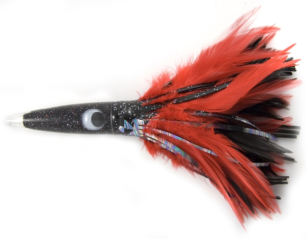 Picture of C&H Wahoo Whacker Feather Trolling Lure, Black Foil/Red Feather Skirt, 10 IN