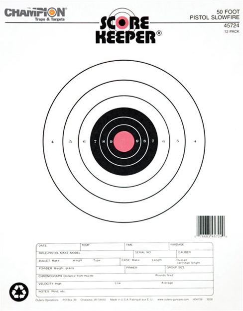 Picture of  Champion Targets 45724 Score Keeper Slow Fire Bullseye Paper Hanging 50 Foot Pistol 11" X 16" Black/Orange 12 PK 076683457240