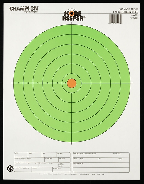 Picture of  Champion Targets 45795 Score Keeper  Bullseye Paper Hanging 100 Yds Rifle Large Fluorescent Green & Orange 12 PK 076683457950