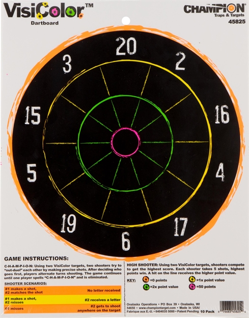 Picture of  Champion Targets 45825 Visicolor Dartboard Hanging Paper Multi Color 11"X14" Dart Board 10 Pack 076683458254