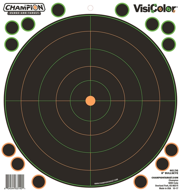 Picture of  Champion Targets 46136 Visicolor  Self-Adhesive Paper Black/White 8" Bullseye 5 Pack
