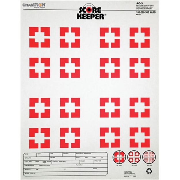 Picture of Champion Traps & Targets Scorekeeper Ac3 Sight-In Target Target, Matrix OF Squares, 14"X18",Orange Bull, 12Pk