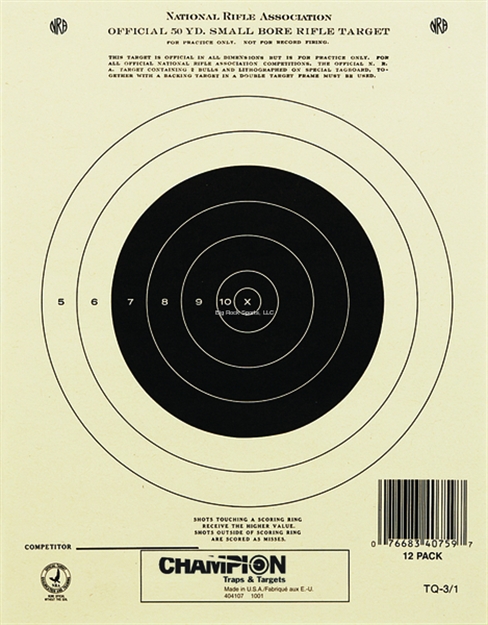 Picture of Champion Traps & Targets Gtq3/1 Official Nra 50 YD Small Bore Rifle Target, Single Bull, 7"X9", 12Pk 40759 076683407597