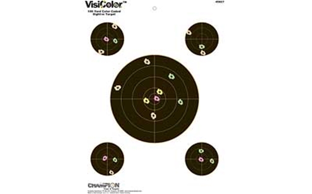 Picture of Champion Traps & Targets Visicolor Sight-In Target, W/4 Extra Bullseyes, 13"X18", 10Pk 45827